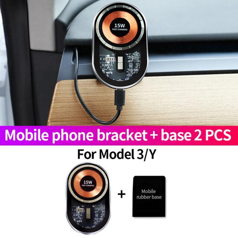 15W Transparent Wireless Charging Phone Holder - Magnetic Car Mount for Tesla Model 3 and Model Y